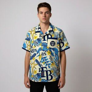 Tampa‎ Bay Rays Floral Hawaiian Shirt Dave Wills Size M Button Up Short Sleeve